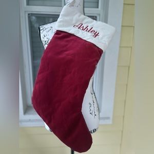 Pottery Barn Red Velvet Embroidered Christmas Stocking ASHLEY Large Size